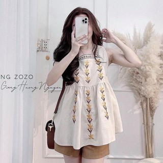 Set đũi hoa cổ vuông, Set áo sát nách cổ vuông mix sooc ống rộng - HY16