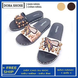 Dép nữ thêu hình con ong thời trang cao cấp DORA DN19 - Đế cao su đúc siêu êm sang chảnh 100% phong cách Hàn Quốc