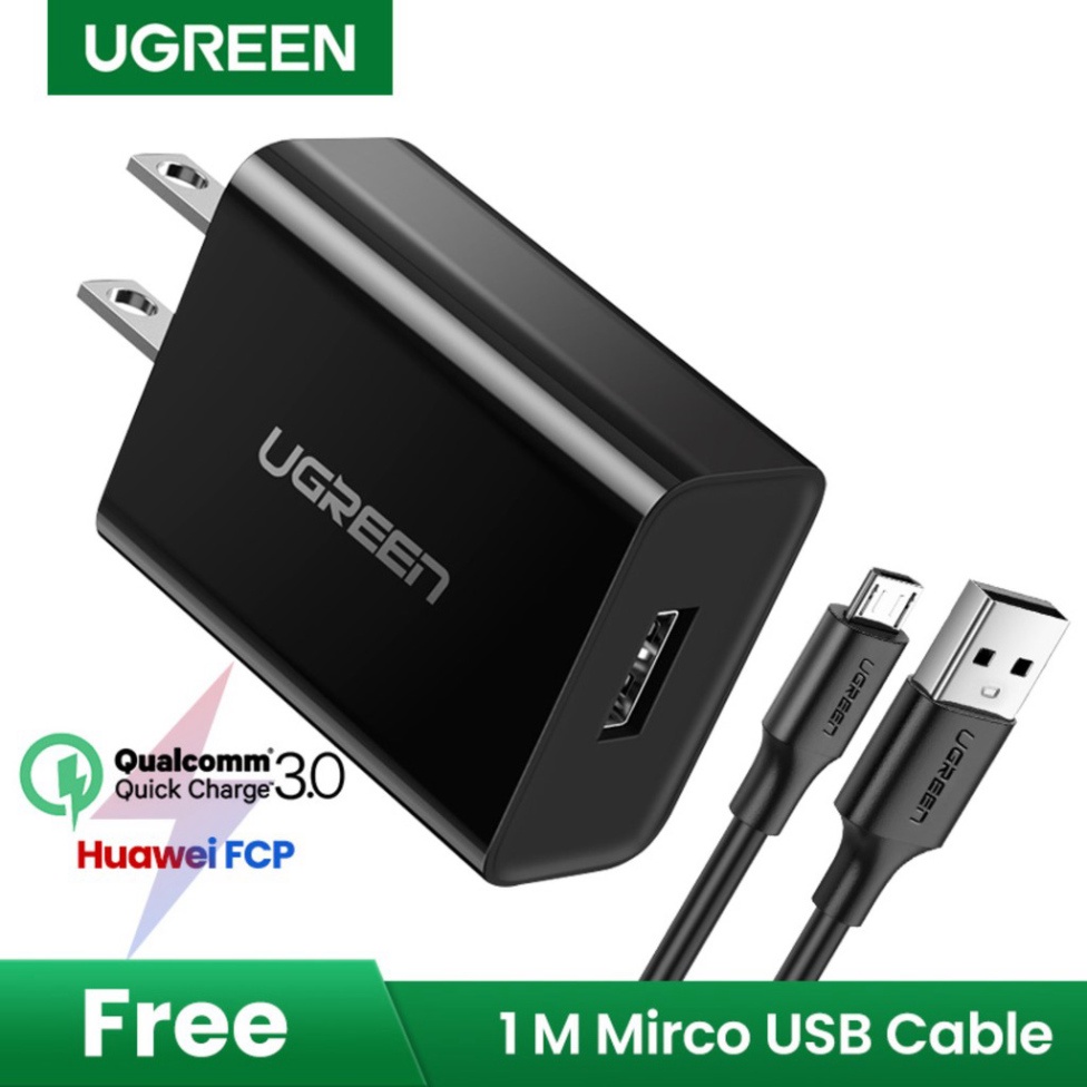 Ugreen 60495 - Củ sạc nhanh 18W chuẩn USB-A hỗ trợ QC 3.0 cao cấp CHính Hãng CD122