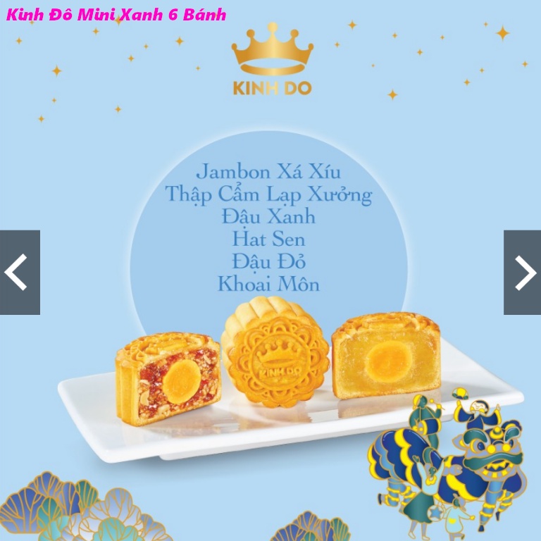 Hộp 3 Bánh 6 Bánh Trung Thu Kinh Đô Mini - Hồng/Xanh 80g/bánh Jambon gà quay Thập cẩm lạp xưởng Đậu đỏ Đậu xanh Hạt sen