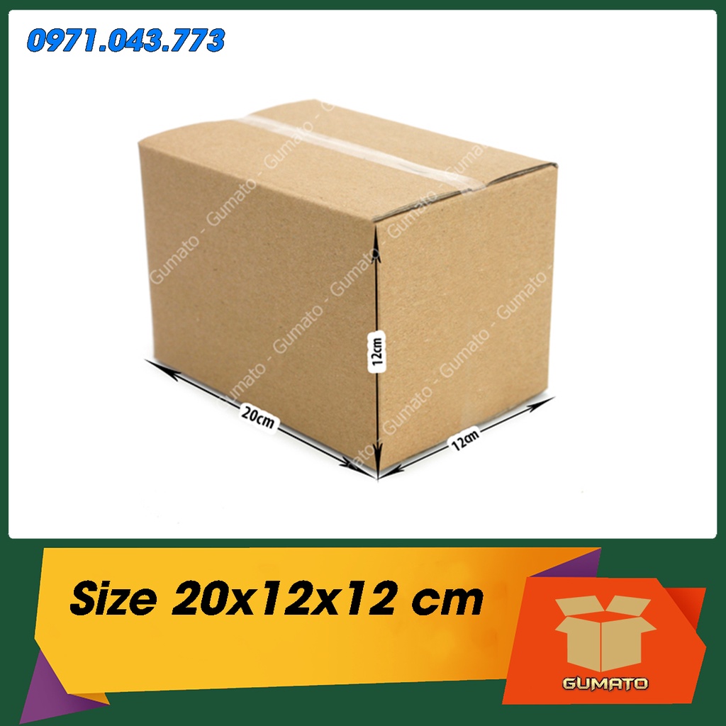 Size 20x12x12 cm, hộp giấy thùng carton gói hàng tại Gumato