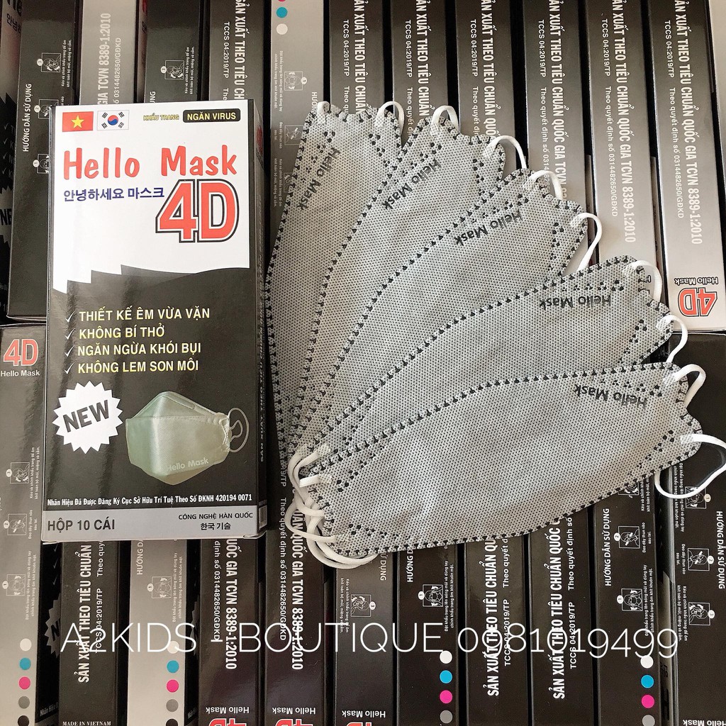 Hộp 10 khẩu trang 4D kháng khuẩn Hello Mask công nghệ Hàn Quốc - 5 màu lựa chọn