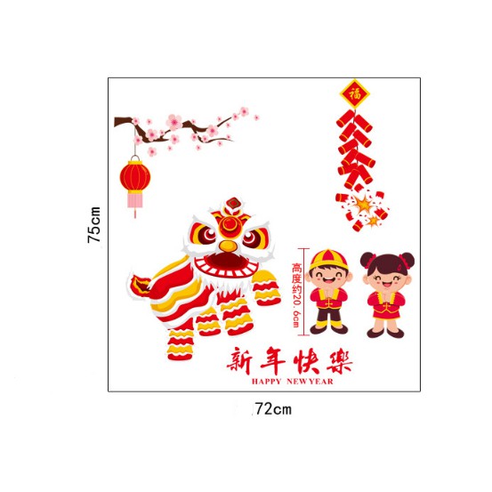 Decal trang trí Tết - Múa Lân Sư Rồng đón xuân