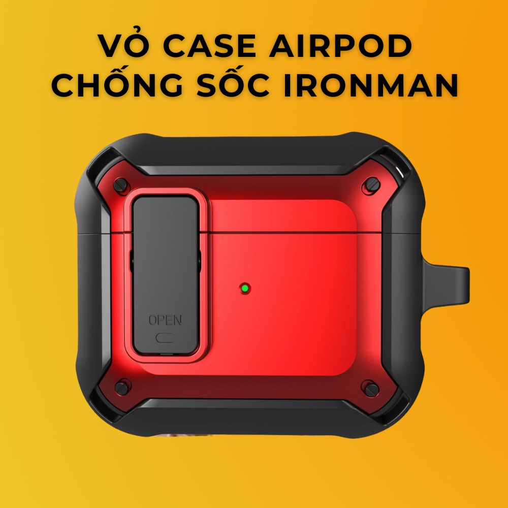 Vỏ case airpod pro 3 2 chống sốc IRONMAN, ốp airpods bảo vệ có nút khóa chống mở nắp 88Mobile