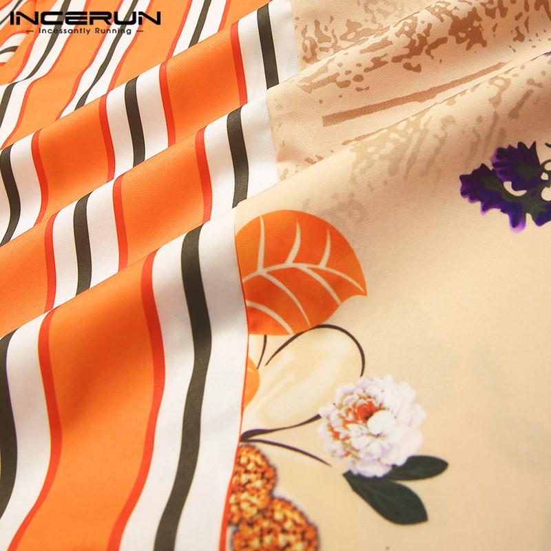 INCERUN Áo Sơ Mi Ngắn Tay Phối Màu Thời Trang Cho Nam