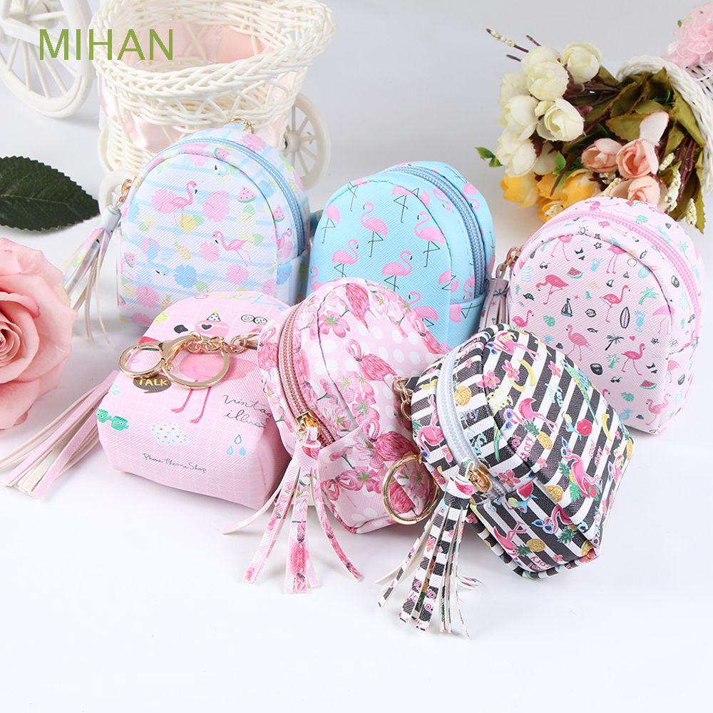 Túi đựng tiền xu da PU họa tiết chim hồng hạc