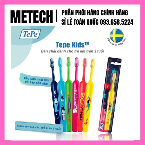 Bàn chải đánh răng siêu mềm dành cho bé trên 3 tuổi Tepe Kids, bảo vệ răng làm sạch răng cho trẻ sét 4 cây