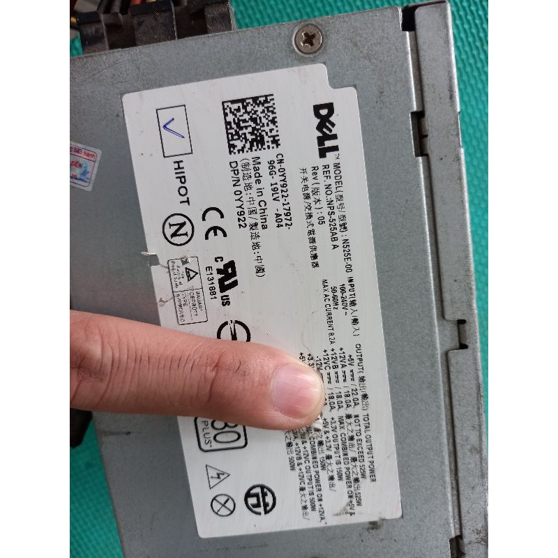 Nguồn máy bộ Dell zin rã máy 12v 16a 18a nặng 1kg7, N525E sài tốt.