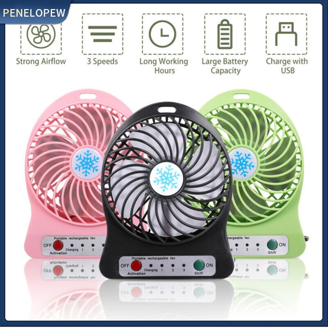 Quạt Làm Mát Mini 3 Tốc Độ Cổng Usb - 18650 Có Đèn Led Sạc Được
