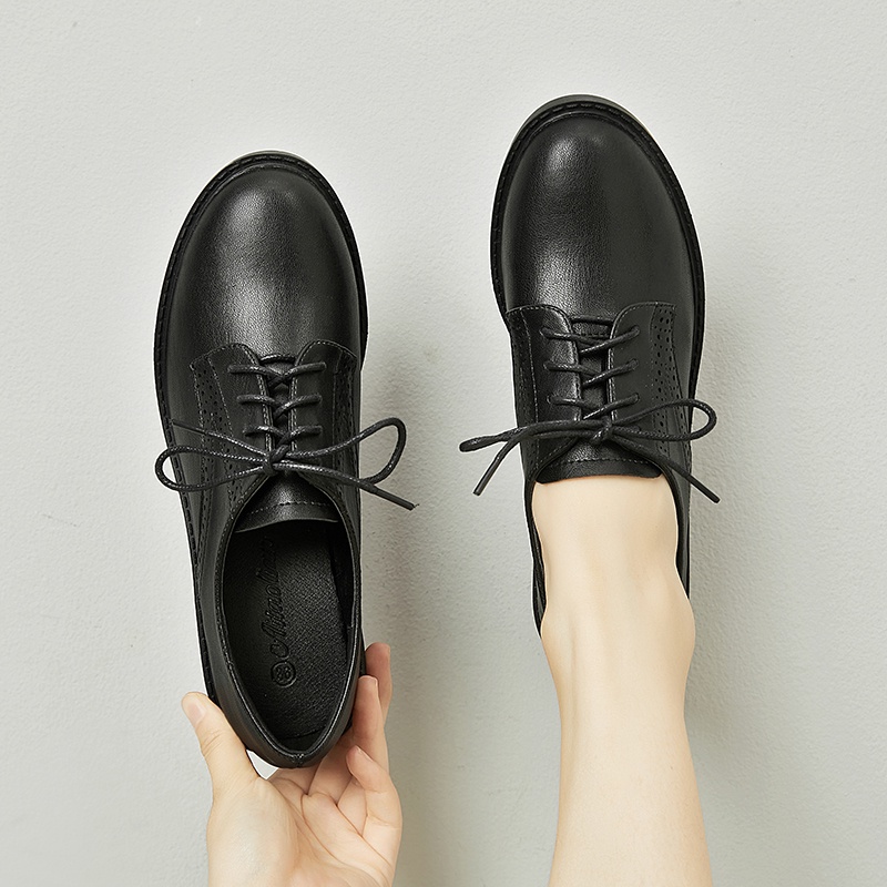 Giày Da Oxford Cột Dây Mũi Tròn Phong Cách Retro Anh Quốc