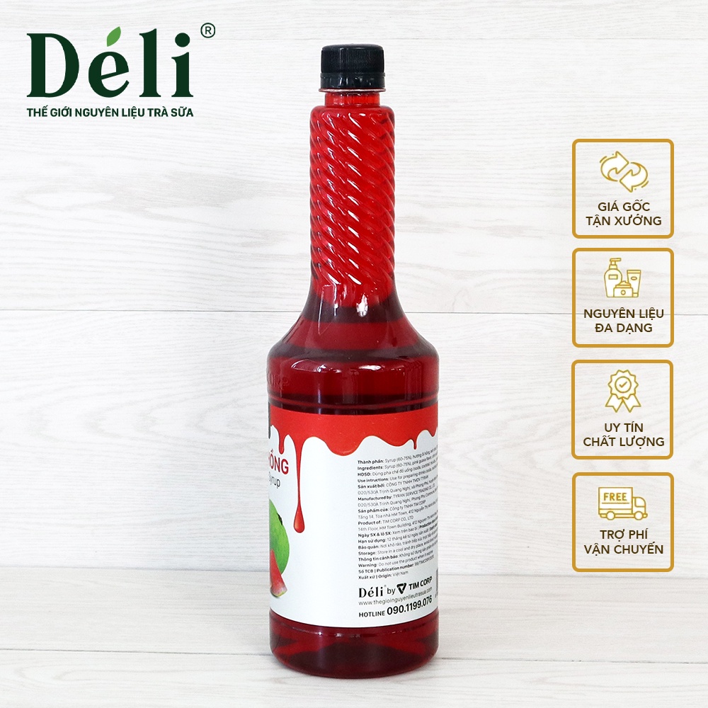 Siro ổi hồng Déli chai 350ml [CHAI NHỎ TIỆN LỢI] HSD: 12 tháng, chuyên dùng pha chế trà trái cây, soda, làm thạch,...