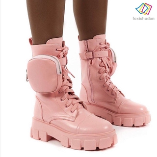 Giày Bốt Nữ Cổ Cao Cột Dây Thời Trang