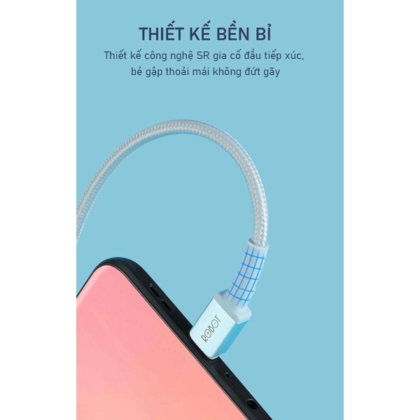 Cáp sạc dù truyền dữ liệu Type C ROBOT RSL100 cho điện thoại android chống rối cao cấp - Bảo hành chính hãng