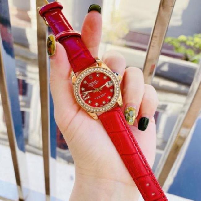Đồng hồ Rolex nữ dây da viền kim cương nhẹ nhàng sang chảnh hottrend - Shop Hồng NHung Watch