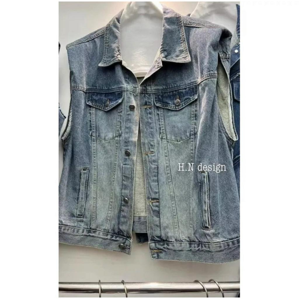 Áo khoác gile bò denim có đệm vai form rộng phong cách - 247store.vn - Aogilebo7060_P0K17