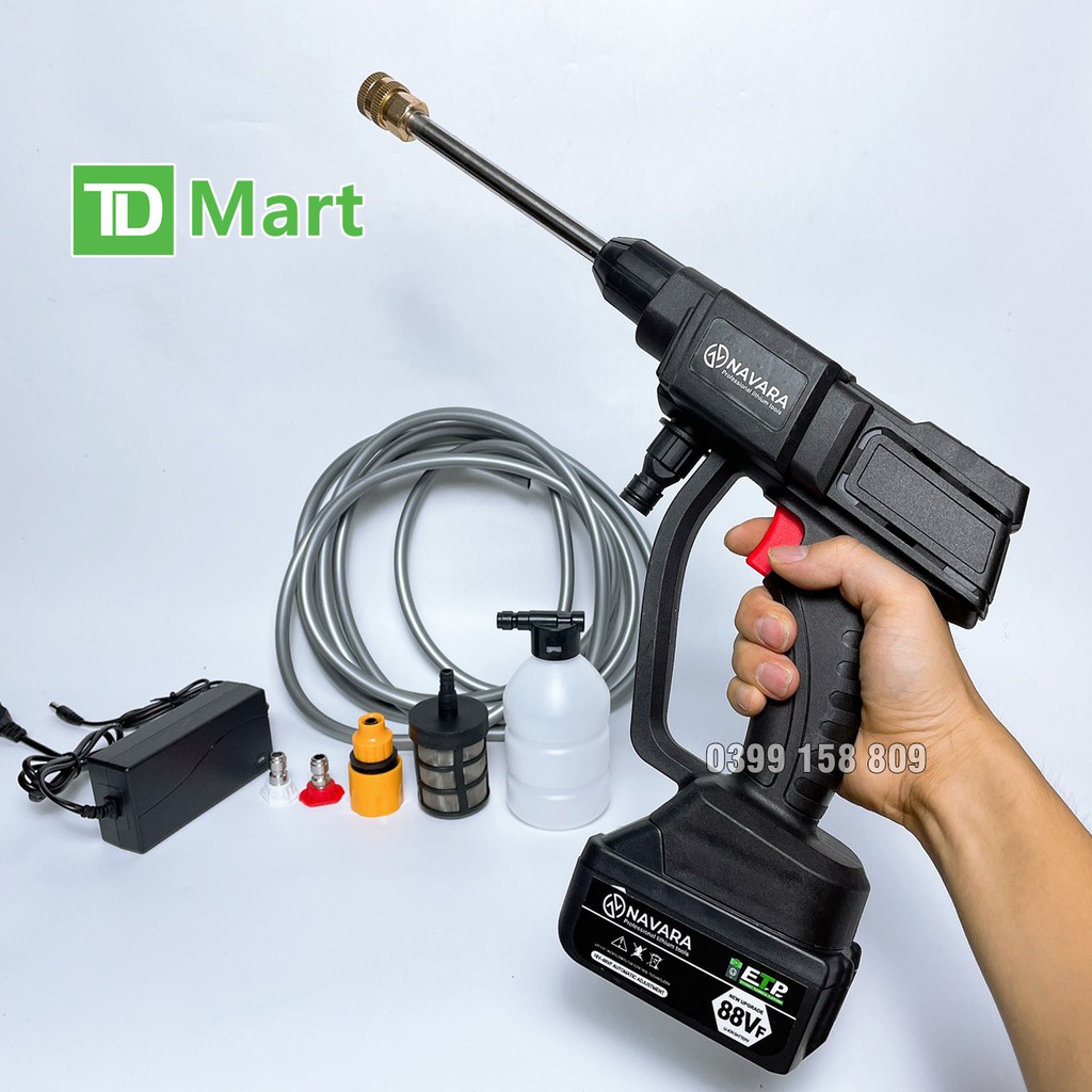 Máy xịt rửa xe gia đình dùng pin 88V NAVARA tiện dụng, rửa điều hòa, tưới cây