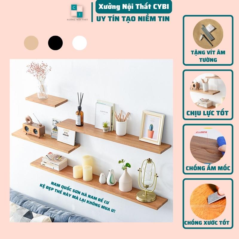 Thanh ngang kệ gỗ treo tường cao cấp trang trí đẹp phòng bếp phòng khách mặt gỗ chống ẩm mốc chống xước Cybi.
