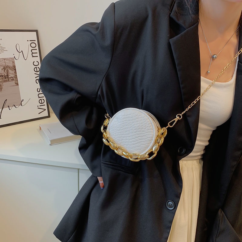 Túi xách tròn dây xích cao cấp túi đeo chéo mini da rắn túi đựng son