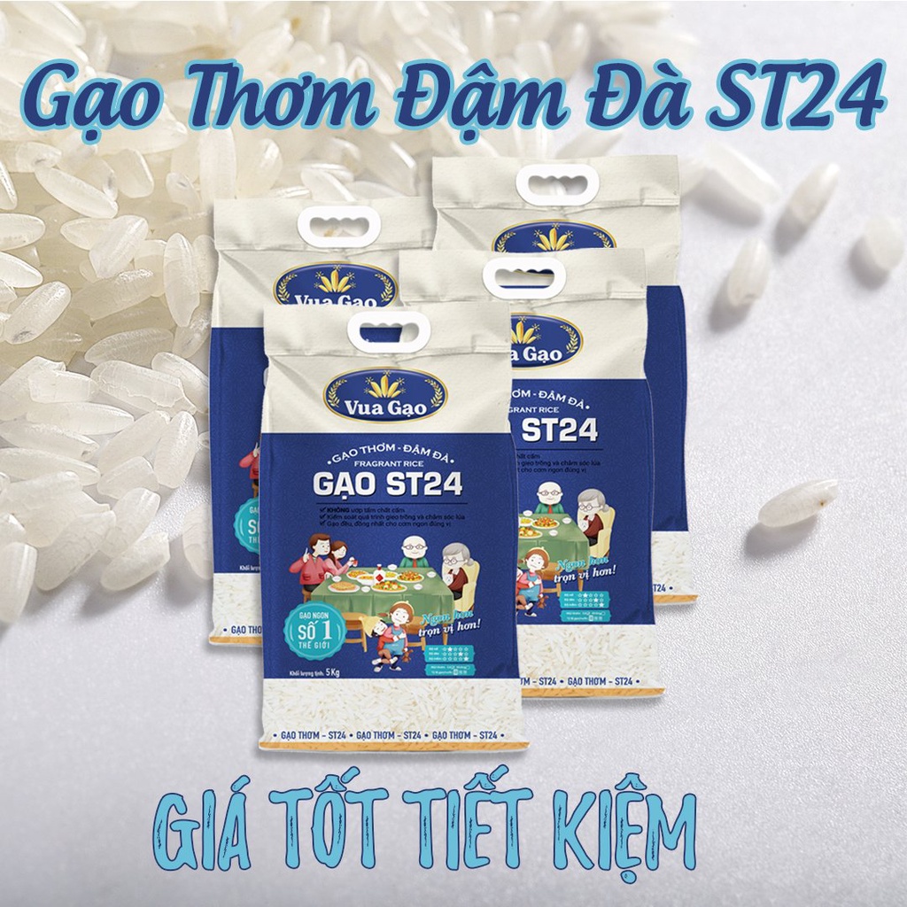 [MUA 3 TẶNG 25K] Combo 4 Túi Gạo ST24 5kg – Chính Hãng Vua Gạo – Gạo Thơm Ngon, Dẻo Nhiều, Vị Ngọt Hậu – Top 1 TG 2017