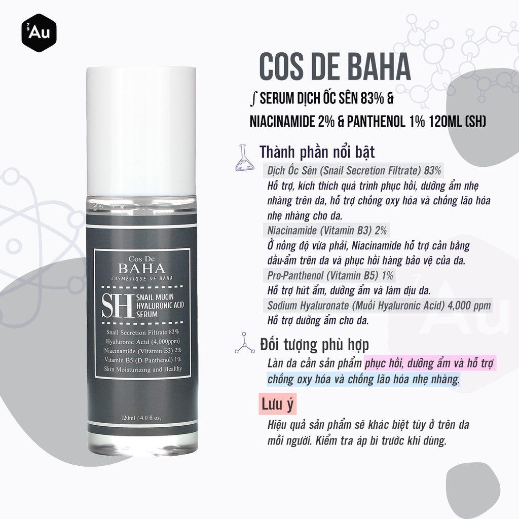 Cos De BAHA | Serum Hỗ Trợ Phục Hồi và Sửa Chữa Làn Da chứa Dịch Ốc Sên 83% + Niacinamide 2% + Panthenol 1% 120ML (SH)