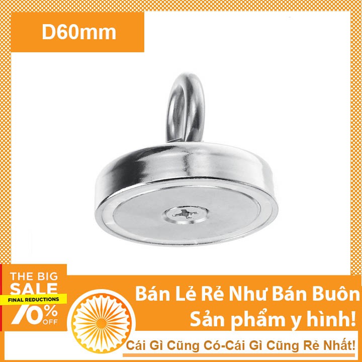 Nam châm cứu hộ D60mm vớt đồ dưới sông lực hút 160kg