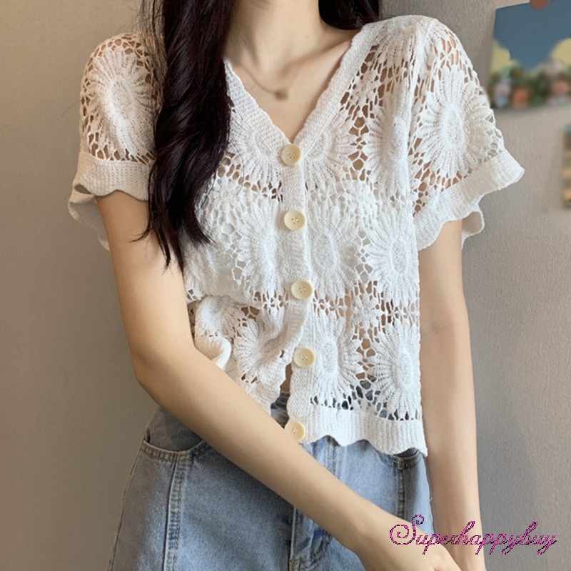 Áo Thun Ngắn Tay Cổ Chữ V Thiết Kế Lỗ Rỗng Thời Trang Mùa Hè Cho Nữ