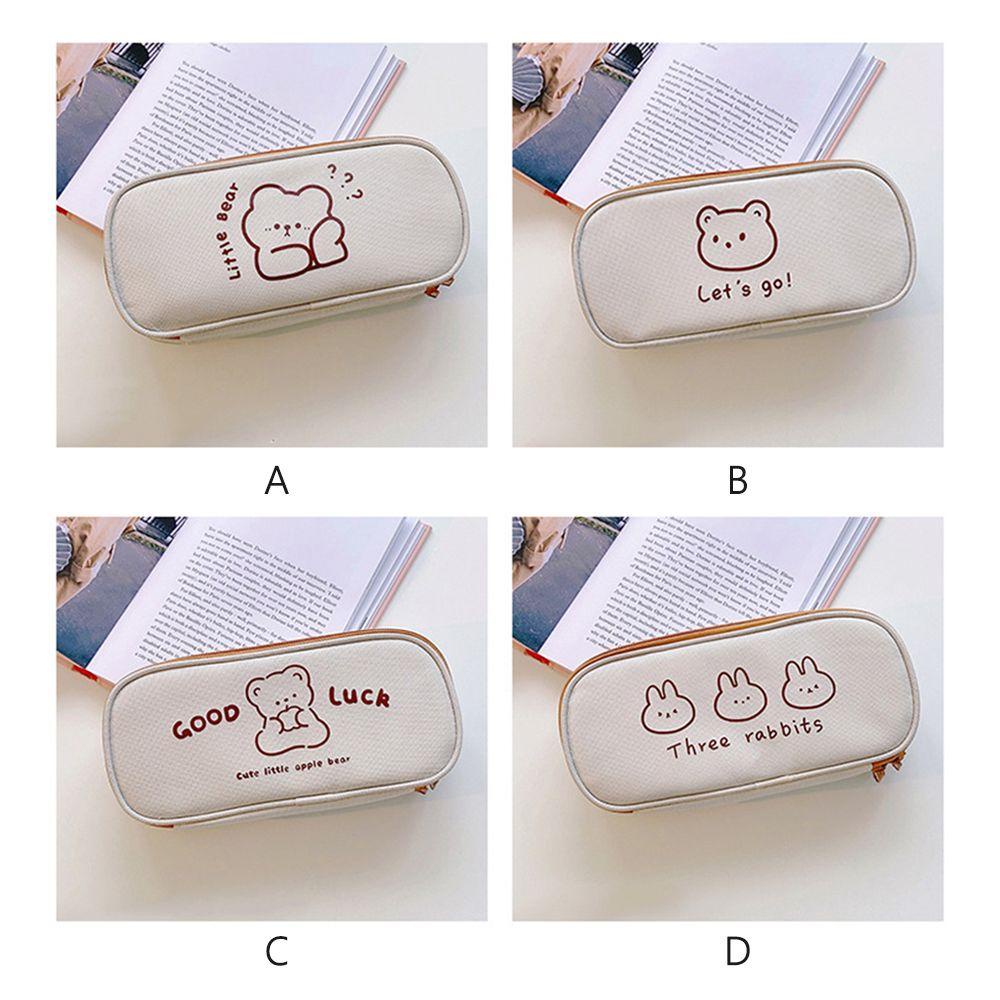 Túi Đựng Bút Bằng Vải Canvas Thiết Kế Hình Gấu Hoạt Hình Dễ Thương Ốp