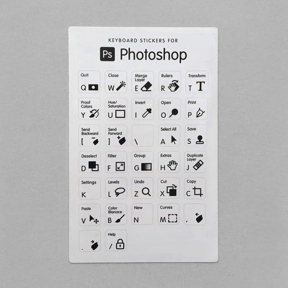 Phím Tắt Photoshop Dán Bàn Phím - Keyboard Stickers For Photoshop Shortcuts - Phiên Bản Tối Giản
