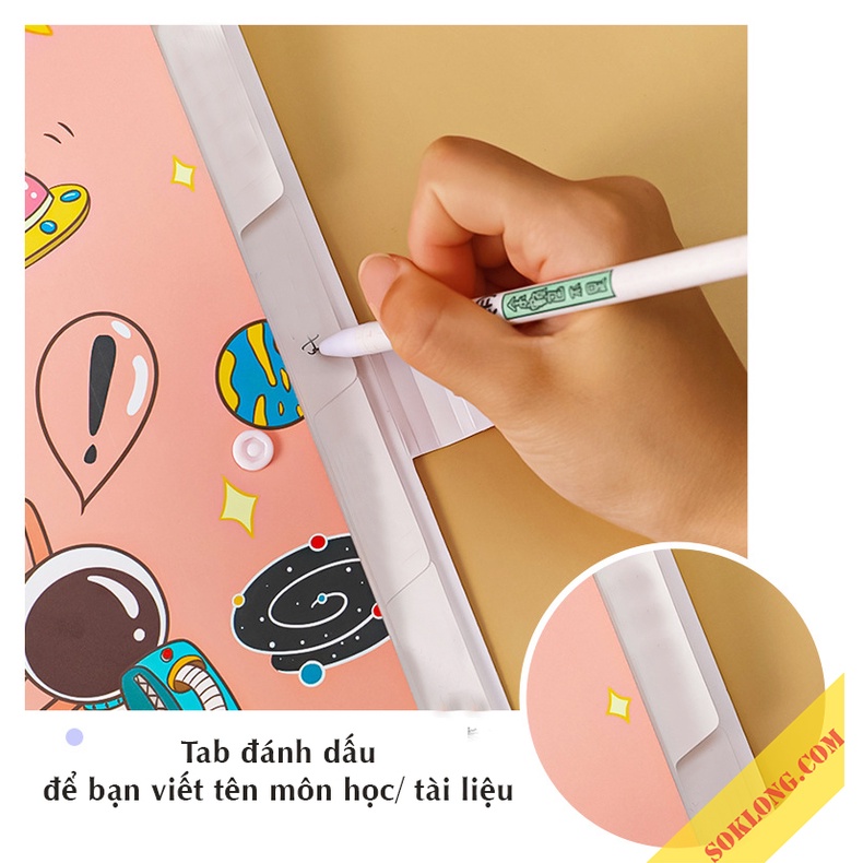 Túi đựng tài liệu A4 Space phi hành gia K65 6 ngăn File đựng hồ sơ SOKLONG, tài liệu dễ thương