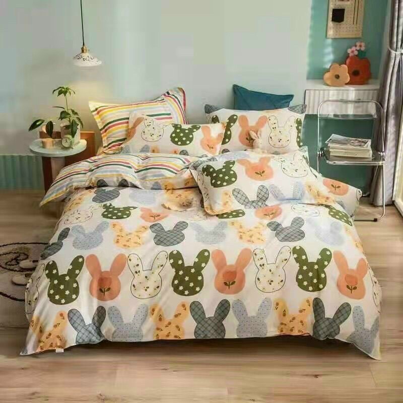 Ga trải giường kèm vỏ chăn gối cotton poly size nệm đơn 1m2x2m chưa kèm ruột chăn và ruột gối