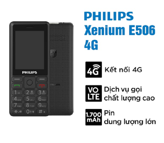 Điện thoại Philips FDD (4G) Xenium E506 Màu đen - Hàng Chính Hãng