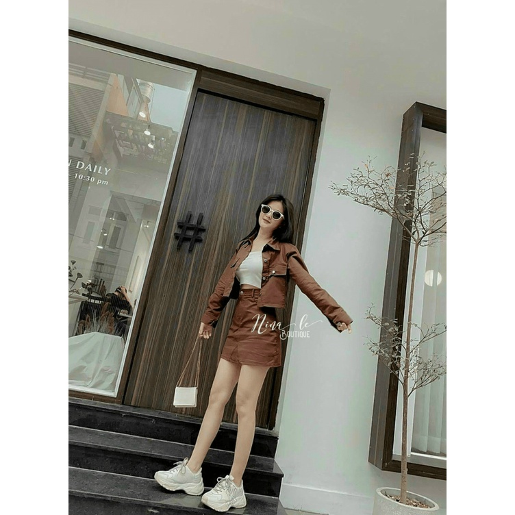 (Free Ship) MẪU  HOT SÉT FORD ÁO KHOÁC CỔ BẺ TAY DÀI PHỐI VÁY RIP NGẮN CÙNG MÀU TRẺ TRUNG HIỆN ĐẠI MẪU Y HÌNH ( KHÔNG KÈ