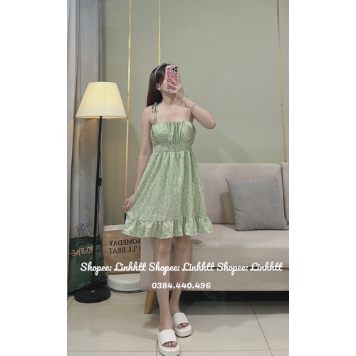 Đầm hai dây cột vai hoa nhí sẵn mút Ullzang