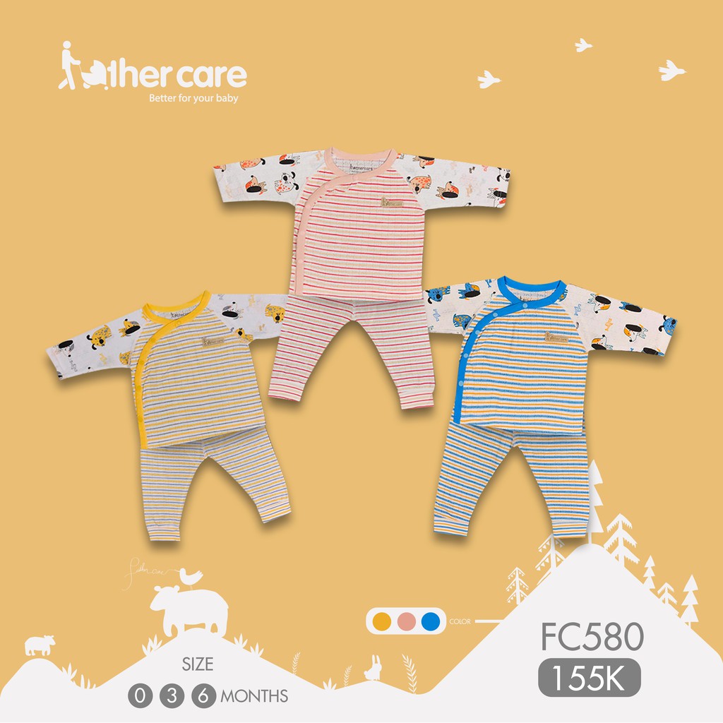 Bộ Quần Áo sơ sinh DT FatherCare Cài Lệch - Họa Tiết Kẻ Cún FC580
