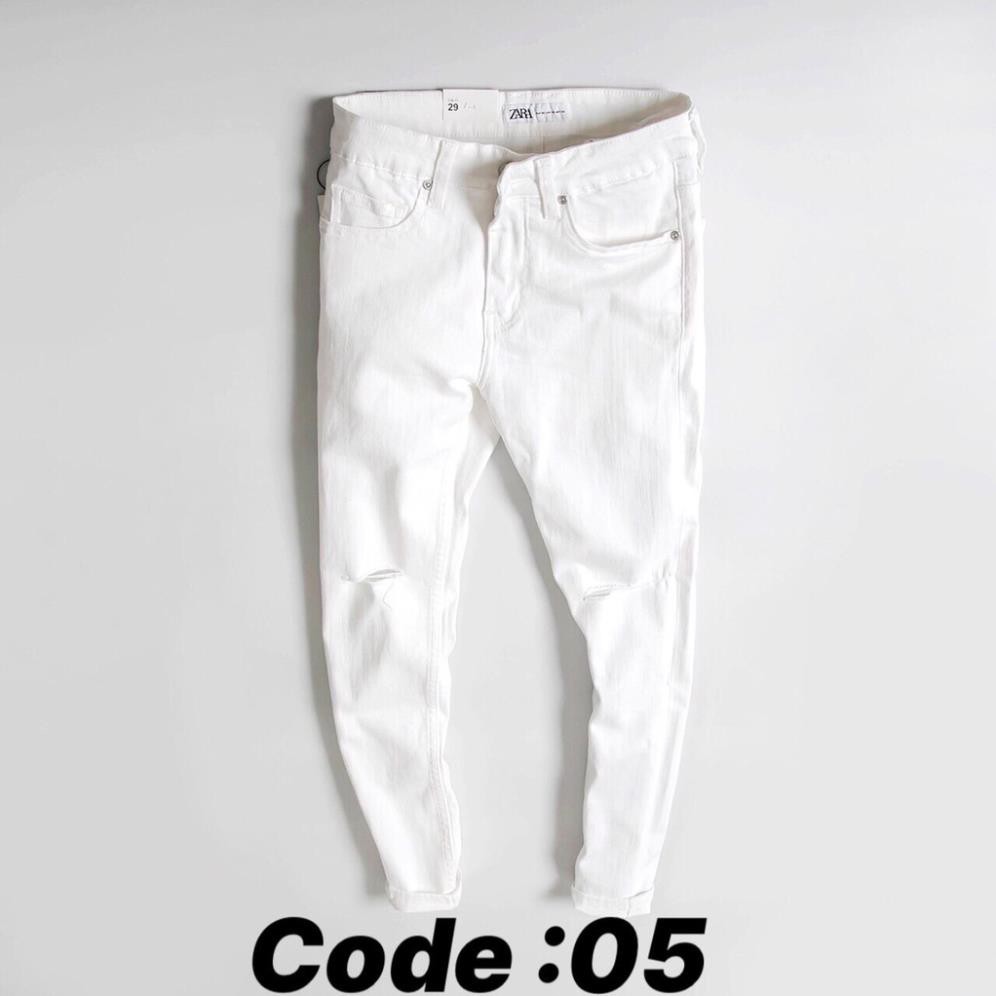 [BIGSIZE] Quần jean nam trắng trơn rách hiệu ZR form body vải co dãn hàng VNXK cao cấp AHFASHION Xịn
