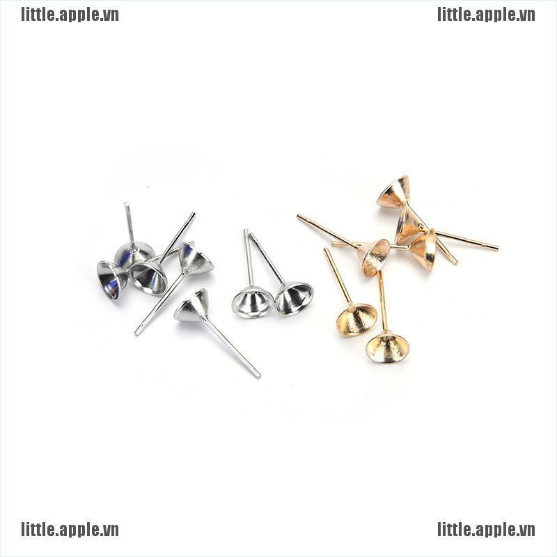 [Little] 100pcs 6MM SILVER PLATED EARRINGS STUD POST FLAT PAD FINDINGS JEWELRY DIY [VN]