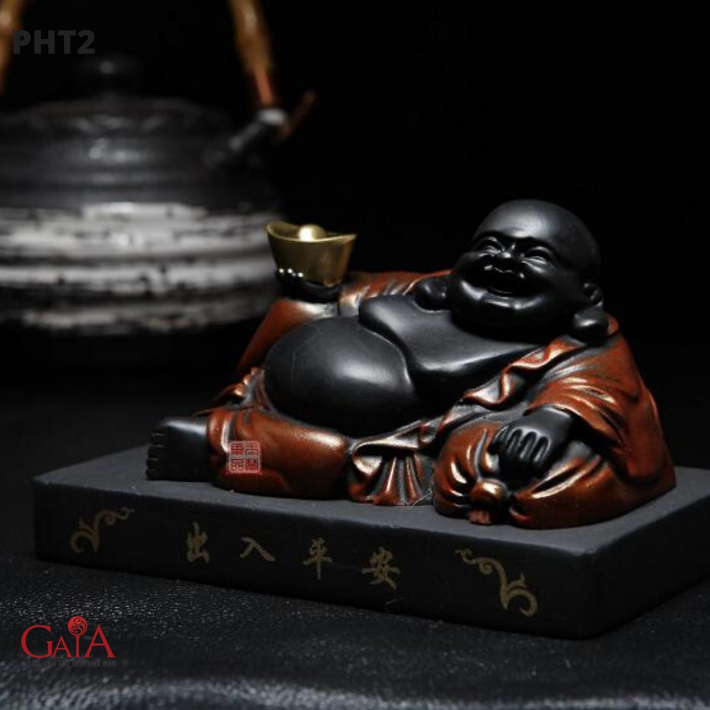 Tượng Phật Di Lặc nằm cầm thỏi vàng phong thủy GaiA PHT2