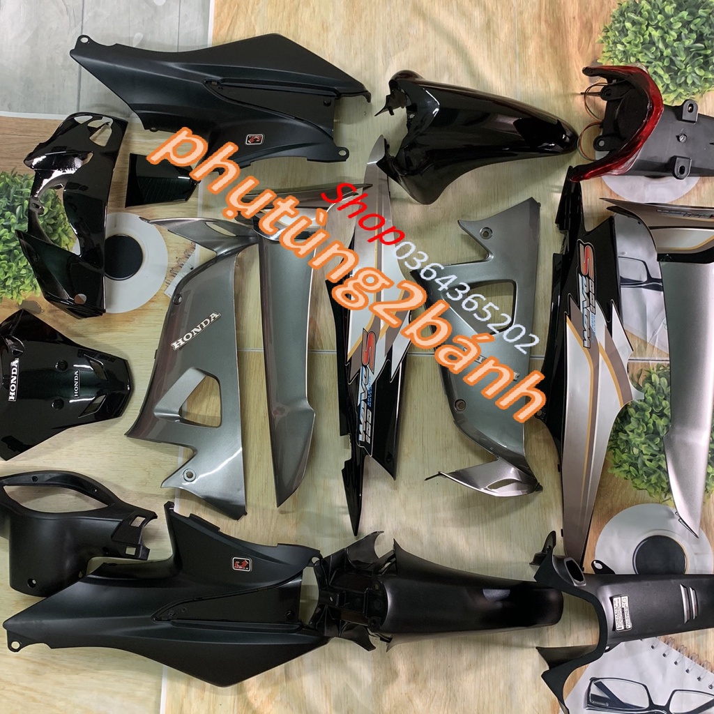 Fuil dàn áo xe Wave S100 màu ĐEN XÁM -WAVE RS 2008-WAVE ALPHA đời 2006 đến 2016-wave 50cc-nhựa trắng ABS loại 1 TẶNG TEM