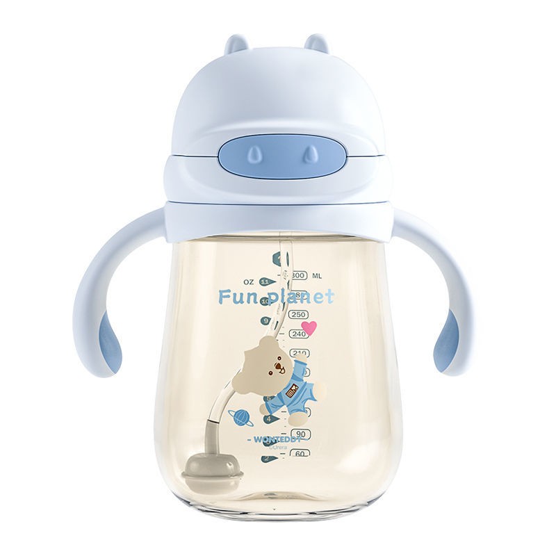cốc ống hút hà mã nhỏ PPSU mỏ vịt cho trẻ sơ sinh và em tập uống có tay cầm, thả khả năng chịu nhiệt