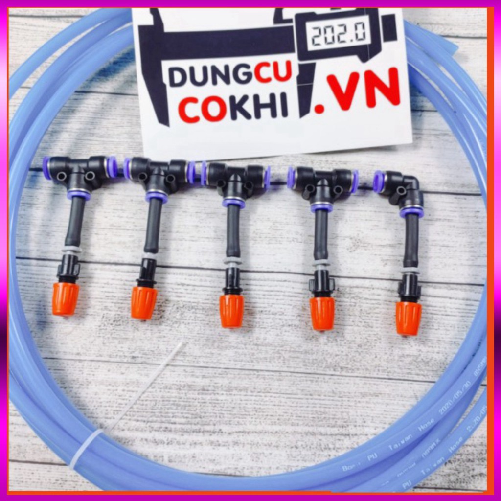 10m dây + 5 Béc phun sương 1 tia nhựa, kèm nối nhanh ống 8mm, dùng tưới cây, tưới lan