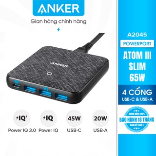 Sạc ANKER 4 cổng PowerPort Atom III Slim 65w PIQ 3.0&GaN - A2045
