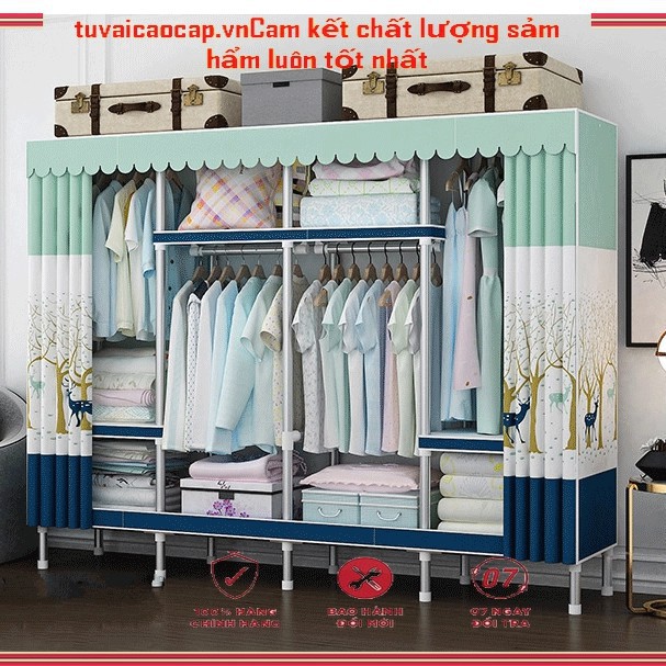 Tủ Vải Khung gỗ 4 buồng 8 ngăn cao cấp Bảo Hành 12 Tháng