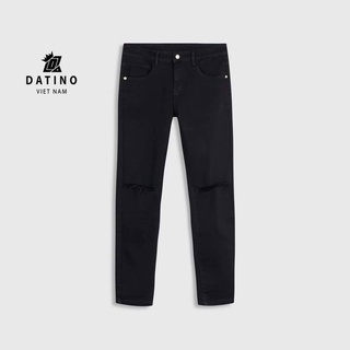 Quần jean nam Streetwear màu đen rách gối DATINO form Skinny chất Denim co giãn, bền màu