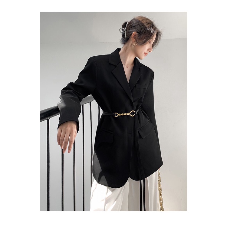 Áo Khoác Blazer Màu Đen Dáng Rộng Cỡ Lớn Thời Trang Xuân Thu 2023 Cho Nữ