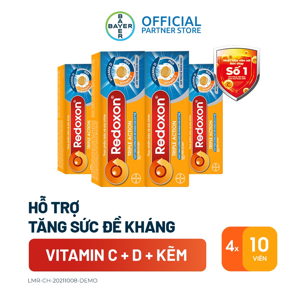 Bộ 4 Viên sủi bổ sung Vitamin C, D, và Kẽm Redoxon Triple Action 10 viên/hộp