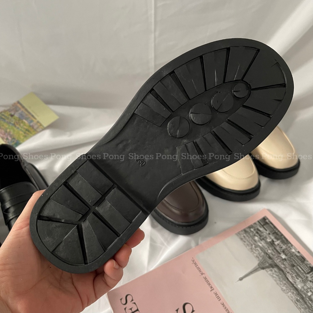 Giày Loafer Pong Shoes phong cách Ulzzangs màu đen, be, nâu FULL HỘP 1304