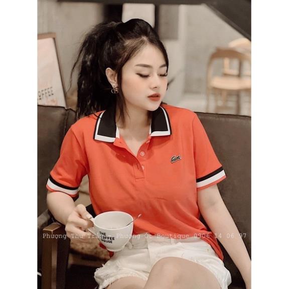 ÁO POLO NỮ CÁ SẤU MÀU CAM PHỐI CỔ ĐEN