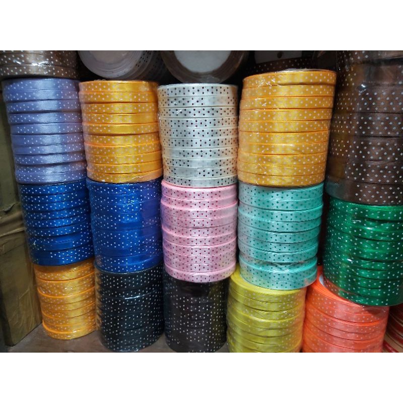 Ruy băng 1cm hoạ tiết chấm bi