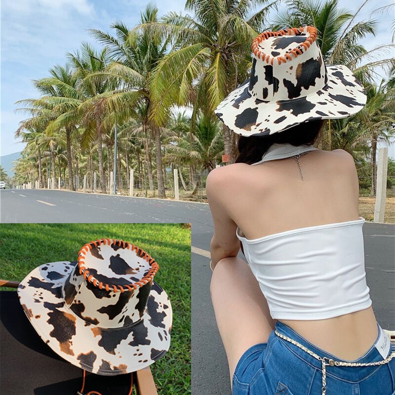 Nón Cao Bồi Phương Tây Làm Bằng Da pu Phong Cách Cao Bồi Phương Tây Bảo Vệ Chống Nắng Cho Nữ