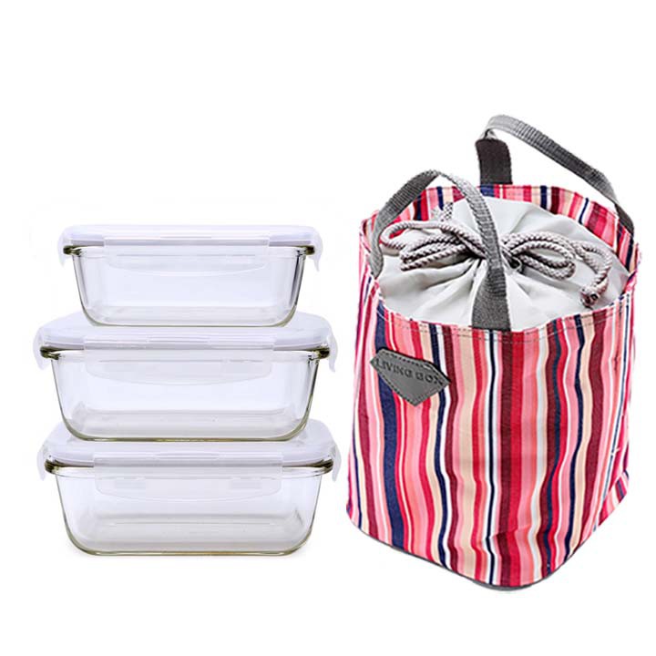Bộ 3 hộp thủy tinh Lock&Lock (630ml, 630ml, 430ml) tặng túi giữ nhiệt